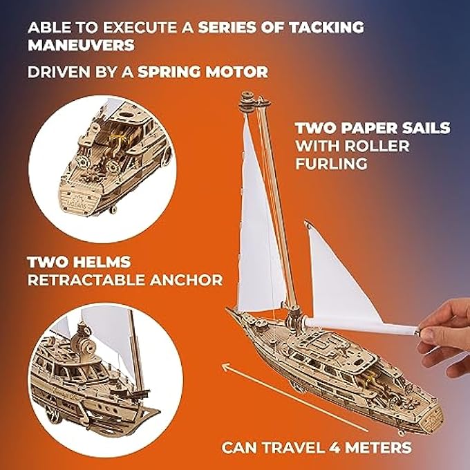SERENITYS DREAM MODEL YACHT - MODEL SHIPS KITS FOR ADULTS - WOODEN MODELS TO BUILD FOR ADULTS - 3D PUZZLES ADULT SHIP MODEL KIT - DIY WOODEN MODEL BOATS FOR ENTHUSIASTS FOR MEN - Image 3